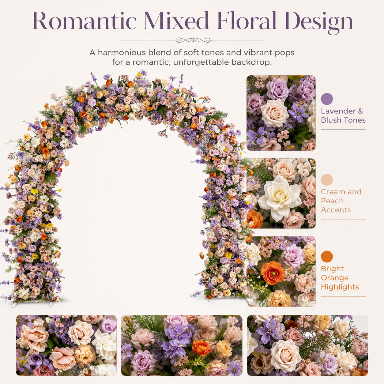 Curved Artificial Flower Arch with Stand, 94.5 x 94.5 in, Wedding Backdrop