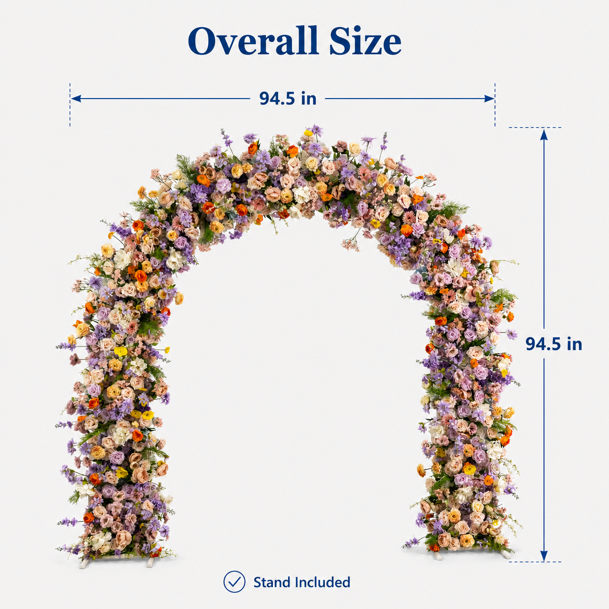 Curved Artificial Flower Arch with Stand, 94.5 x 94.5 in, Wedding Backdrop