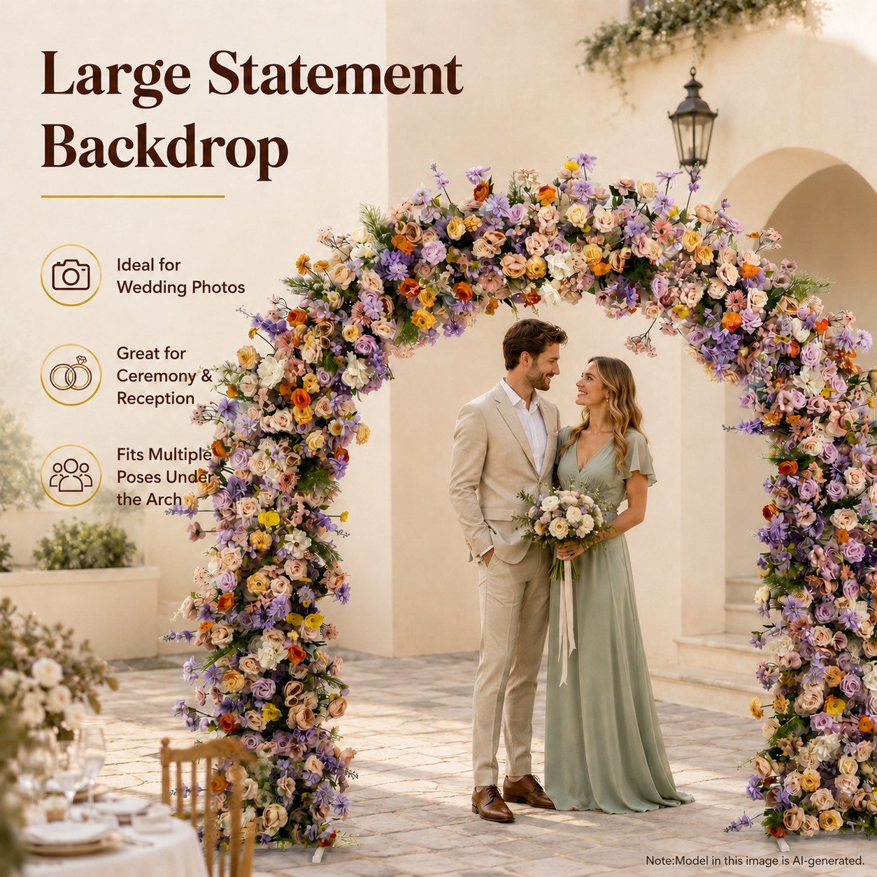 Curved Artificial Flower Arch with Stand, 94.5 x 94.5 in, Wedding Backdrop