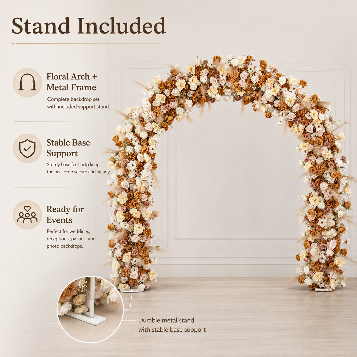 Curved Artificial Flower Arch 94.5 in with Metal Stand, Wedding Backdrop