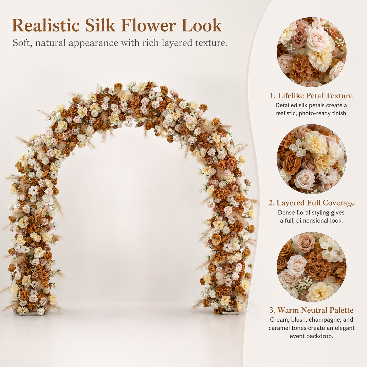 Curved Artificial Flower Arch 94.5 in with Metal Stand, Wedding Backdrop