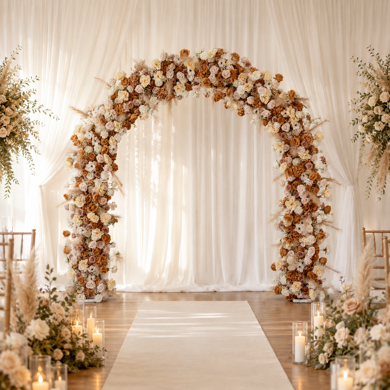 Curved Artificial Flower Arch 94.5 in with Metal Stand, Wedding Backdrop