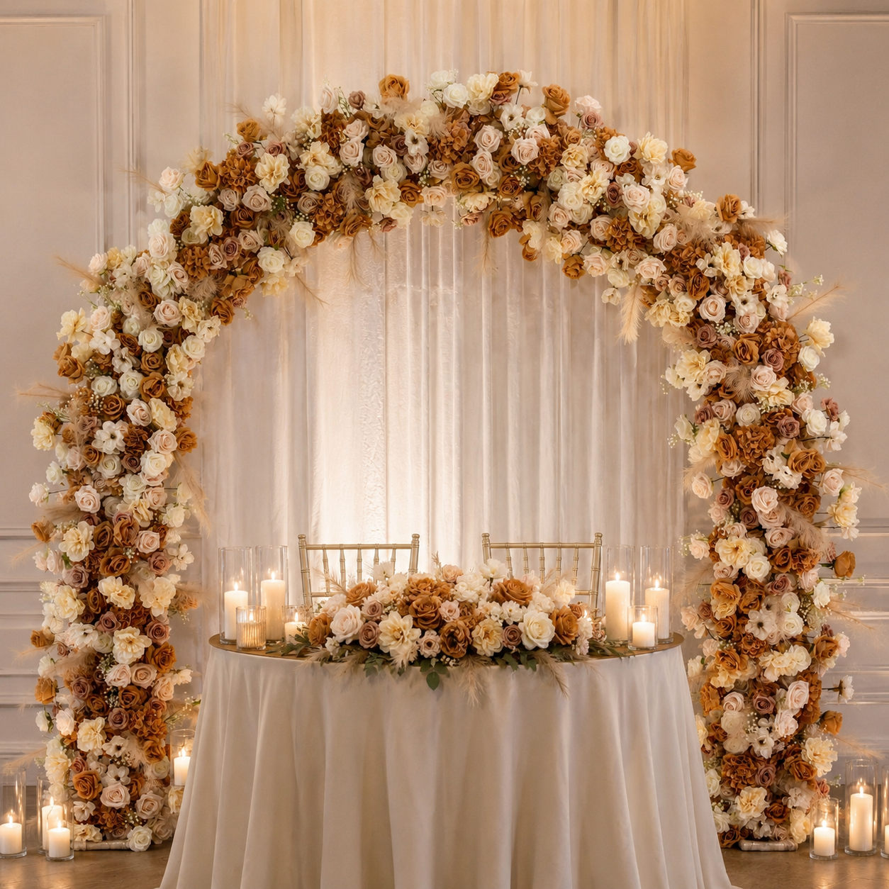 Curved Artificial Flower Arch 94.5 in with Metal Stand, Wedding Backdrop