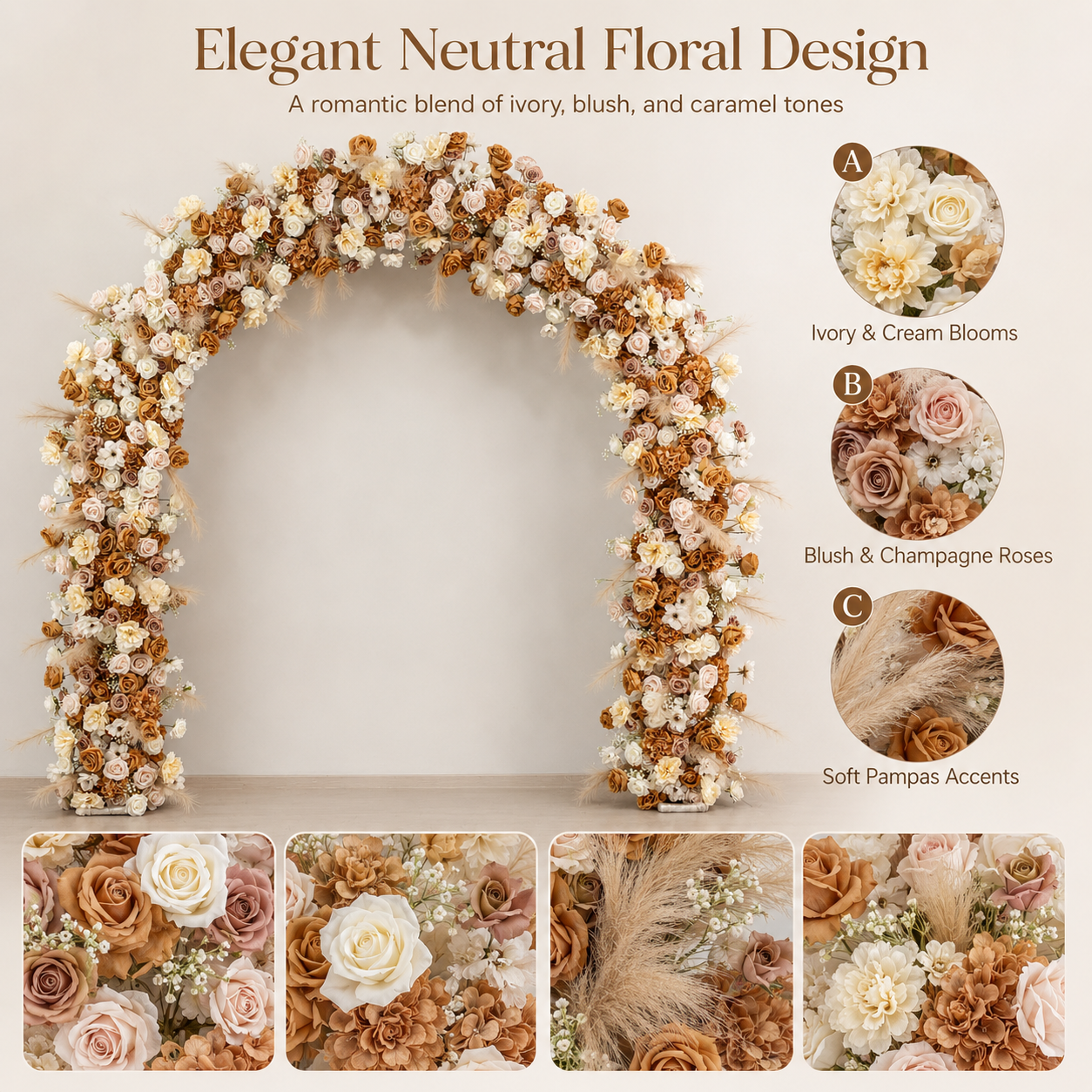 Curved Artificial Flower Arch 94.5 in with Metal Stand, Wedding Backdrop