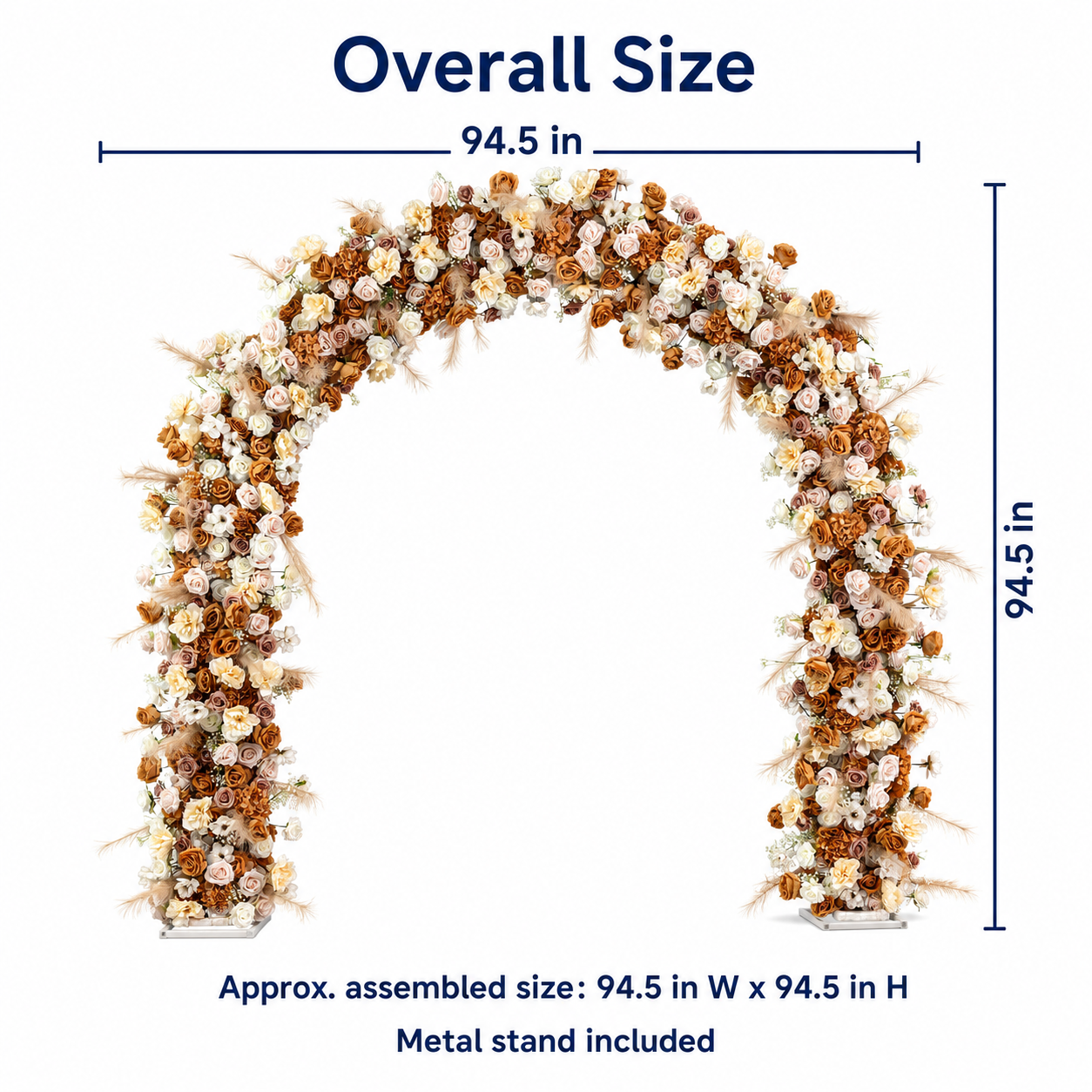 Curved Artificial Flower Arch 94.5 in with Metal Stand, Wedding Backdrop