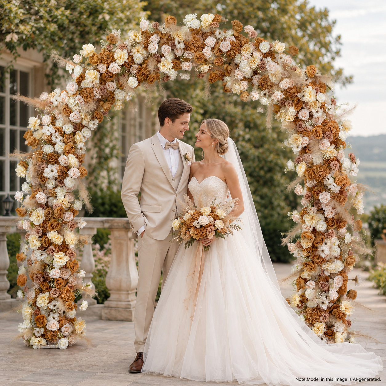 Curved Artificial Flower Arch 94.5 in with Metal Stand, Wedding Backdrop