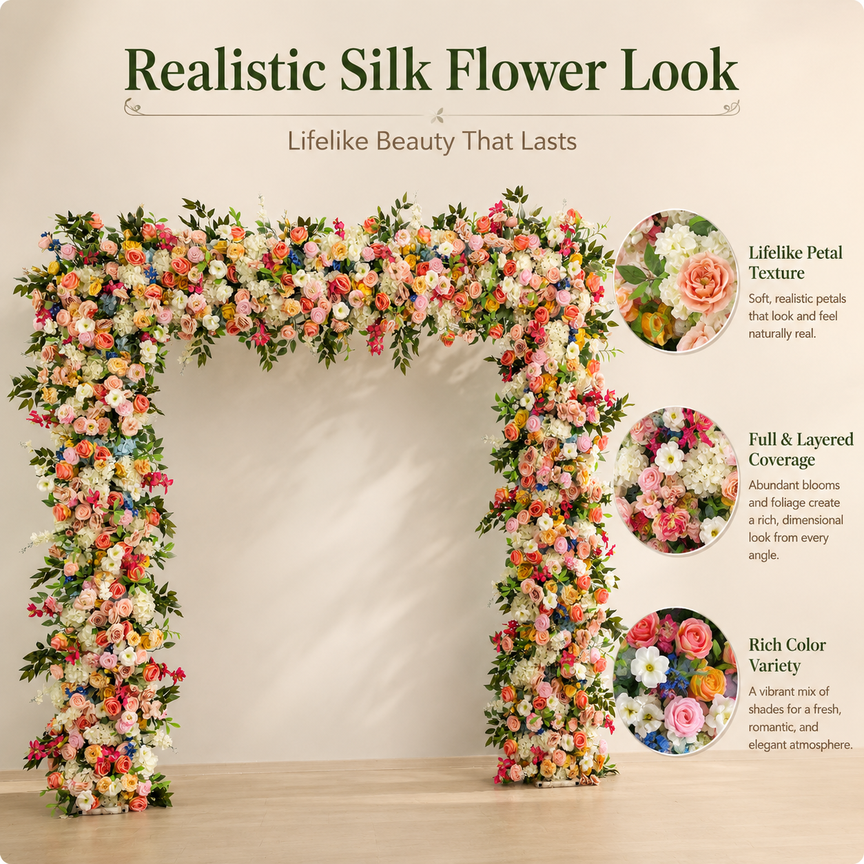 Square Artificial Flower Arch 94.5 in with Metal Stand, Wedding Backdrop