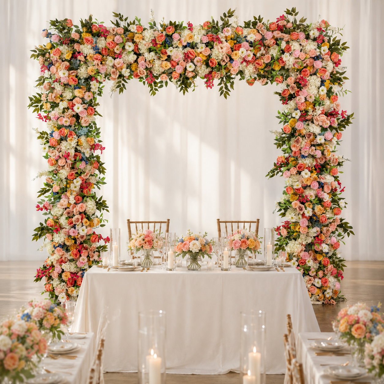 Square Artificial Flower Arch 94.5 in with Metal Stand, Wedding Backdrop