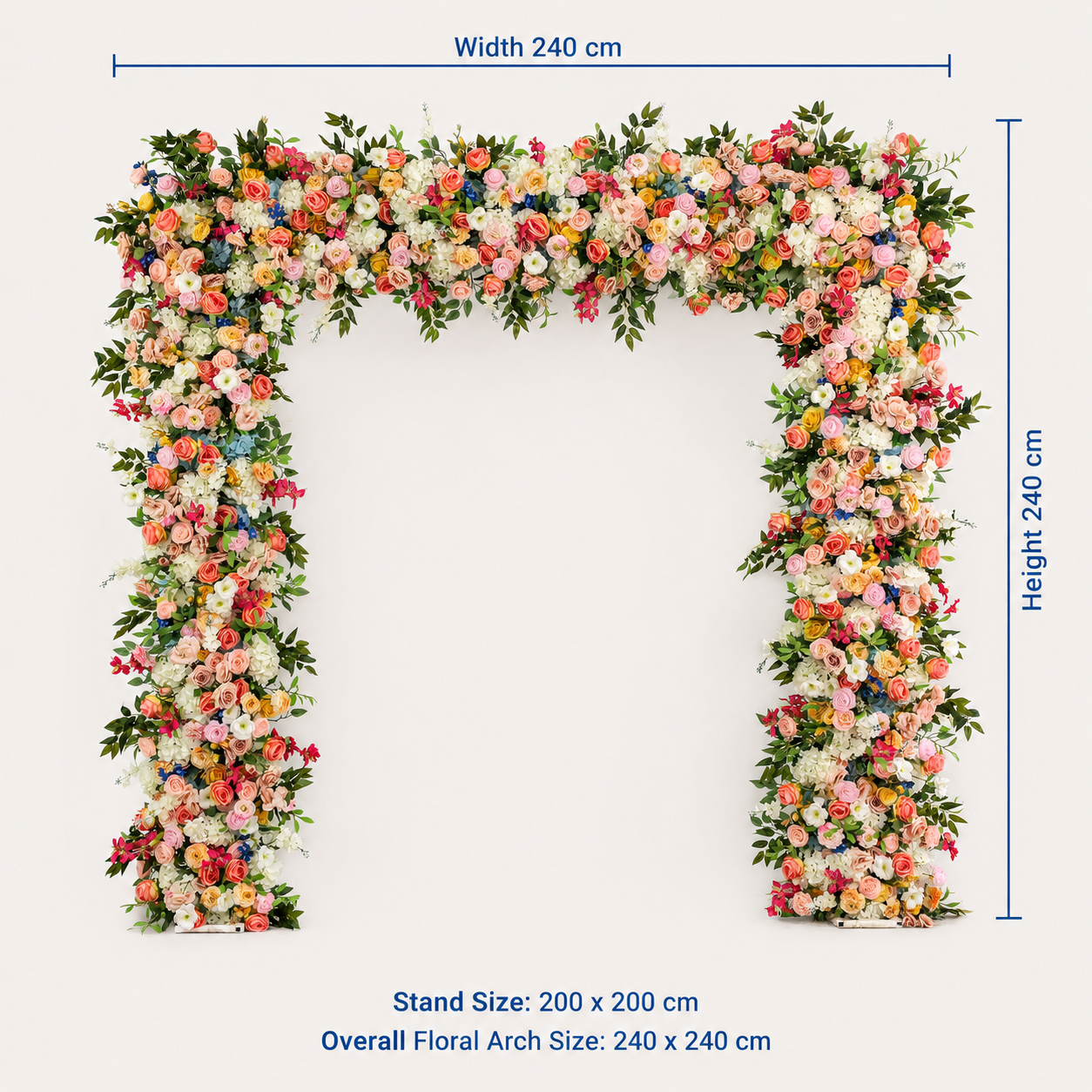 Square Artificial Flower Arch 94.5 in with Metal Stand, Wedding Backdrop