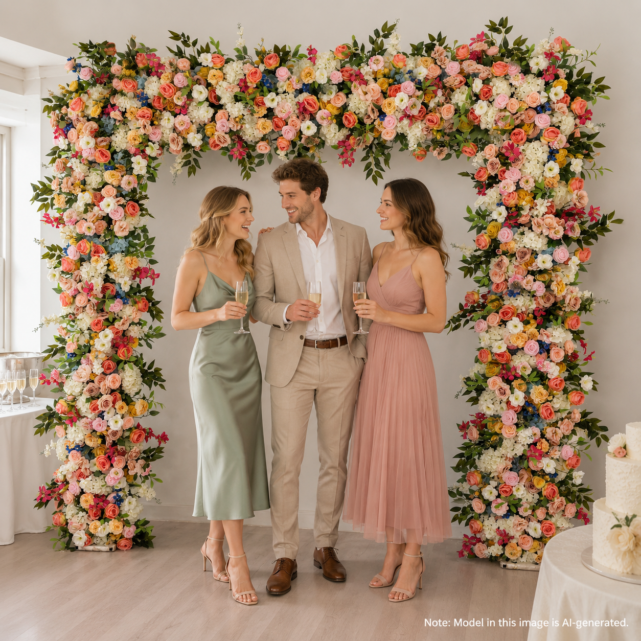 Square Artificial Flower Arch 94.5 in with Metal Stand, Wedding Backdrop