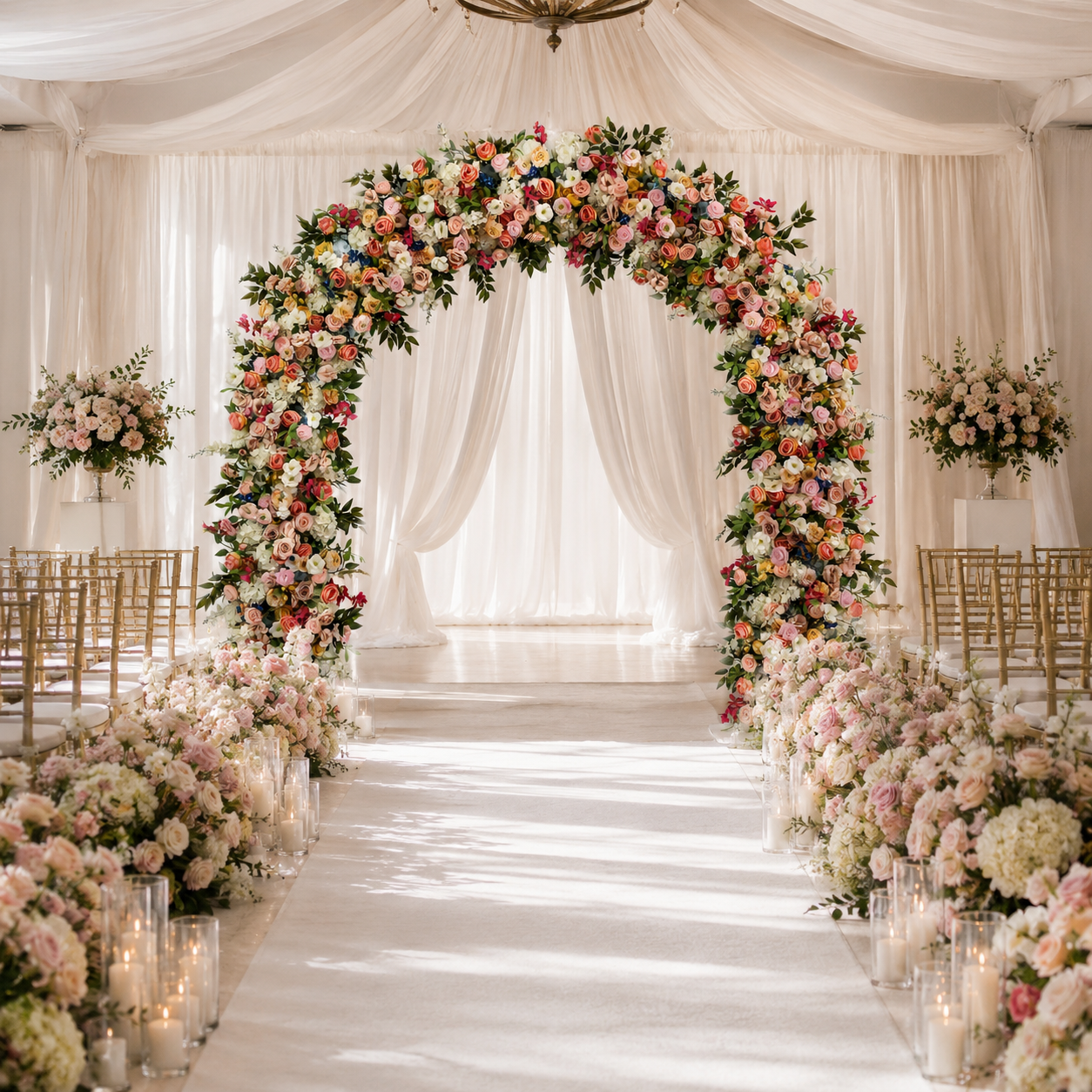 Curved Artificial Flower Arch 94.5 in with Metal Stand, Wedding Backdrop