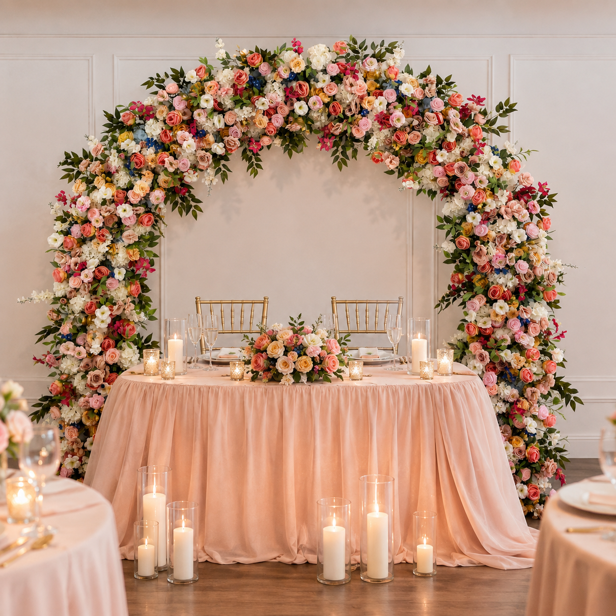 Curved Artificial Flower Arch 94.5 in with Metal Stand, Wedding Backdrop