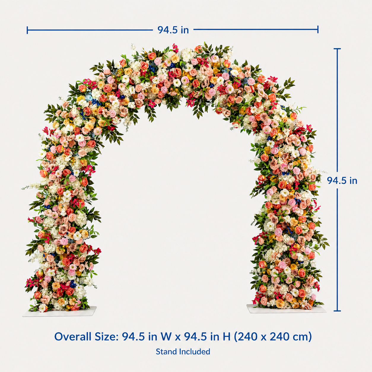Curved Artificial Flower Arch 94.5 in with Metal Stand, Wedding Backdrop