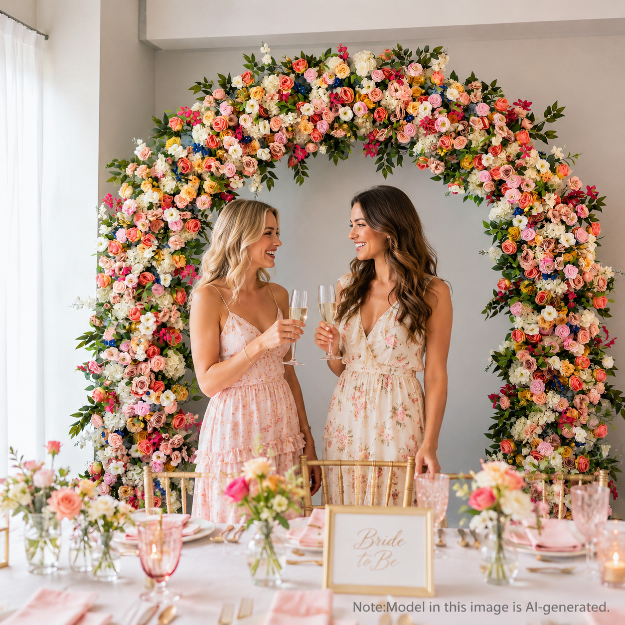 Curved Artificial Flower Arch 94.5 in with Metal Stand, Wedding Backdrop
