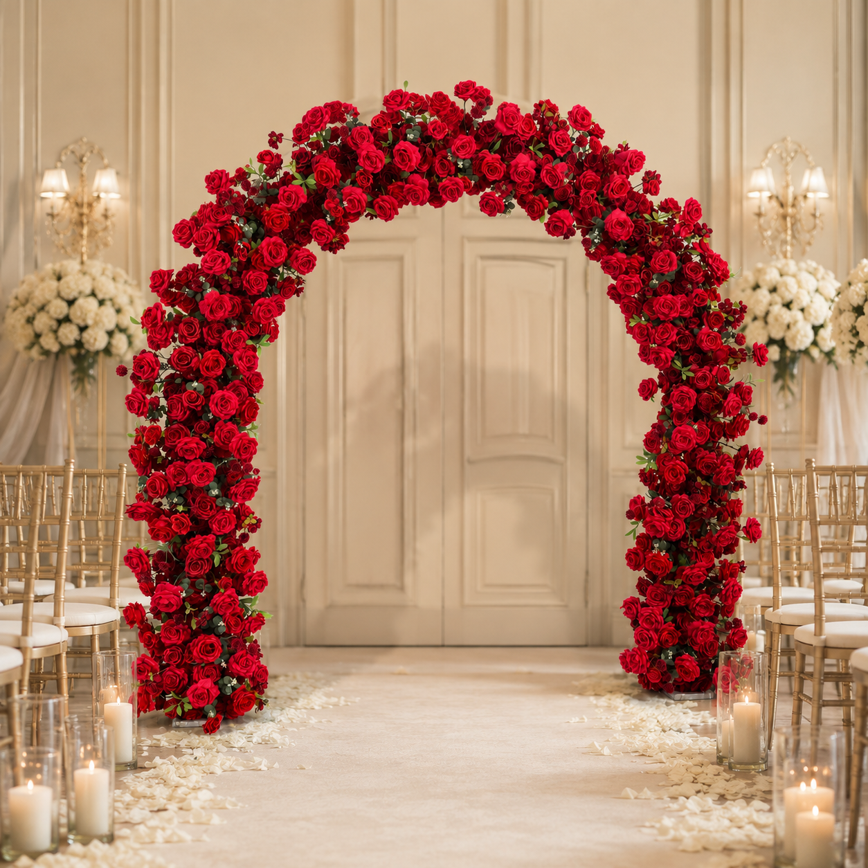 Curved Red Rose Flower Arch 94.5 in with Stand, Wedding Backdrop