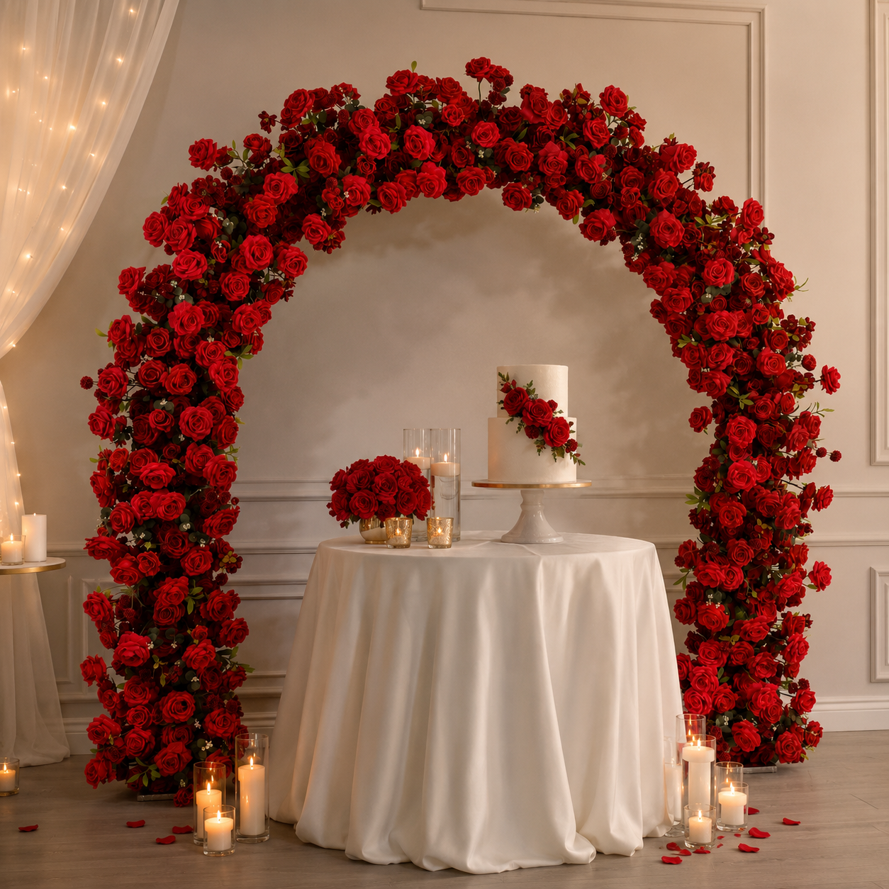 Curved Red Rose Flower Arch 94.5 in with Stand, Wedding Backdrop