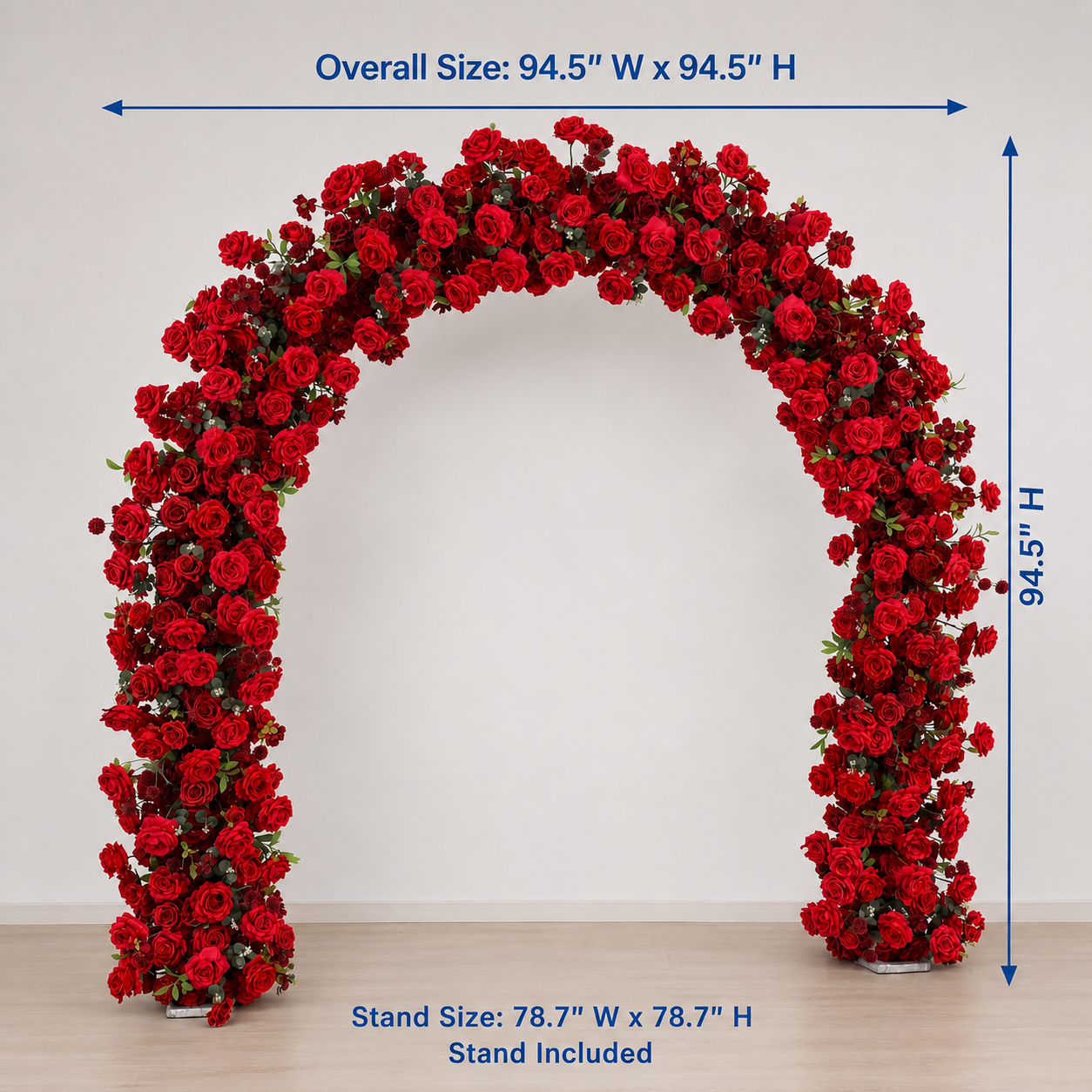 Curved Red Rose Flower Arch 94.5 in with Stand, Wedding Backdrop