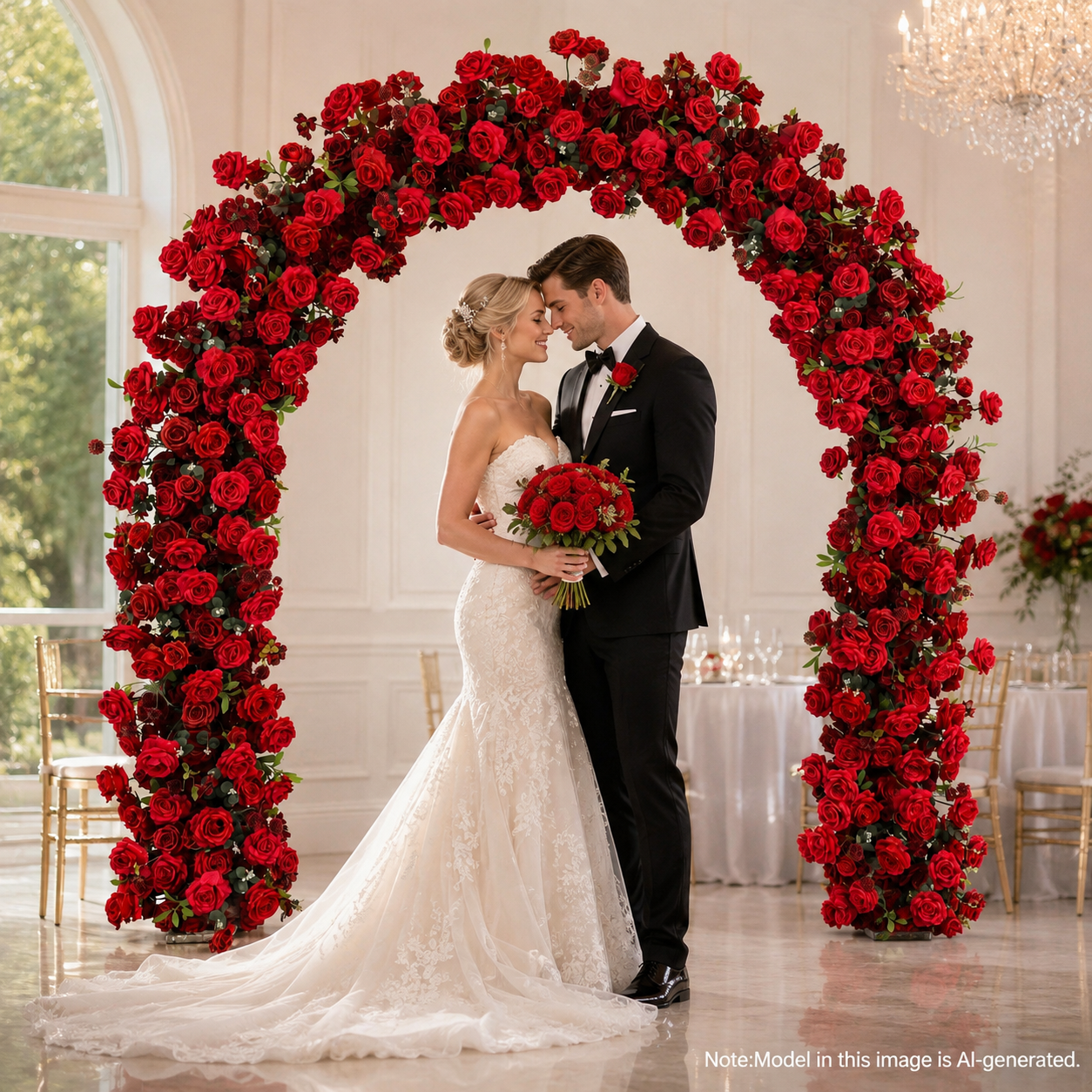 Curved Red Rose Flower Arch 94.5 in with Stand, Wedding Backdrop