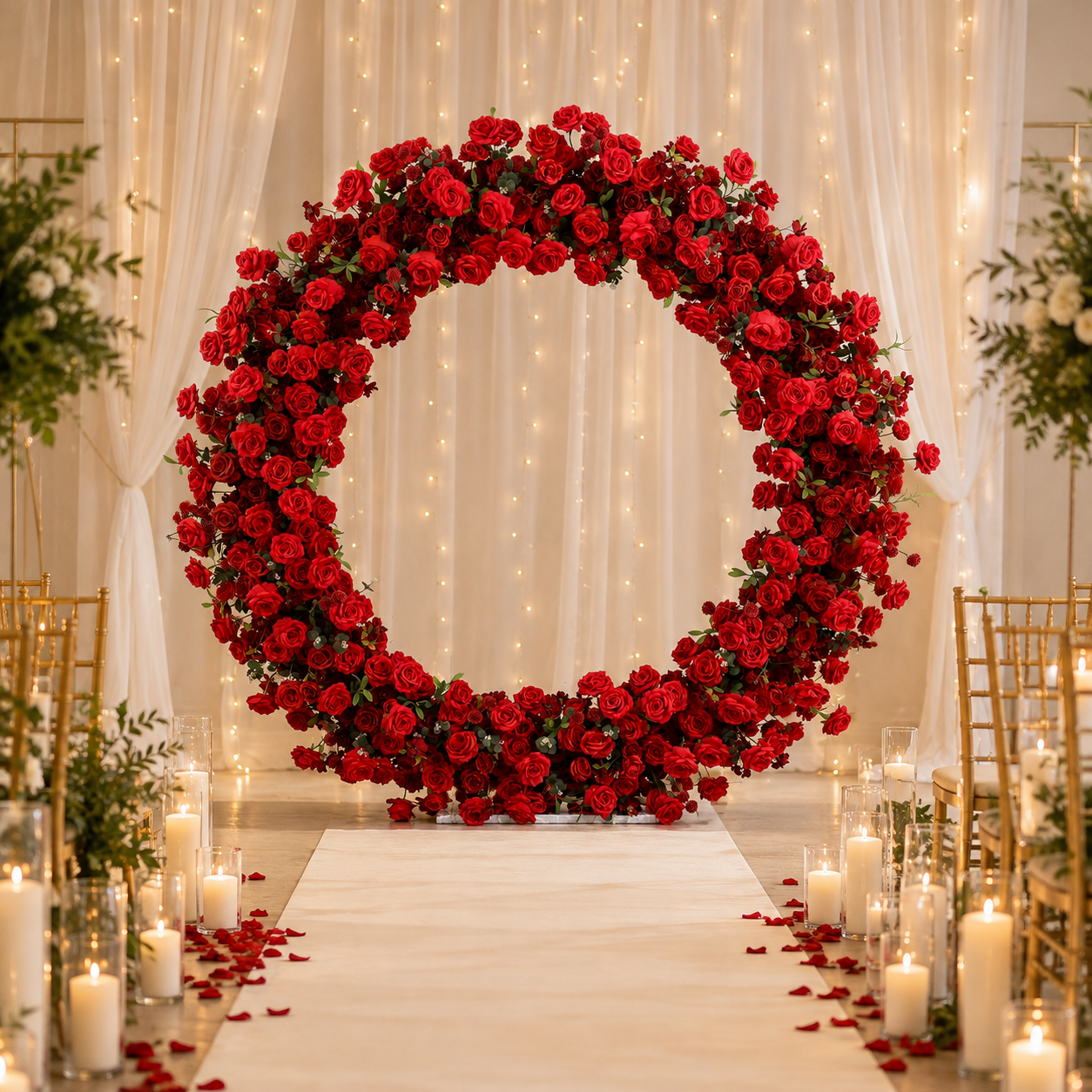 Round Red Rose Flower Arch 86.6 in with Stand, Event Backdrop