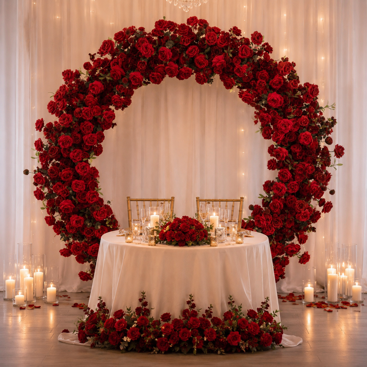 Round Red Rose Flower Arch 86.6 in with Stand, Event Backdrop