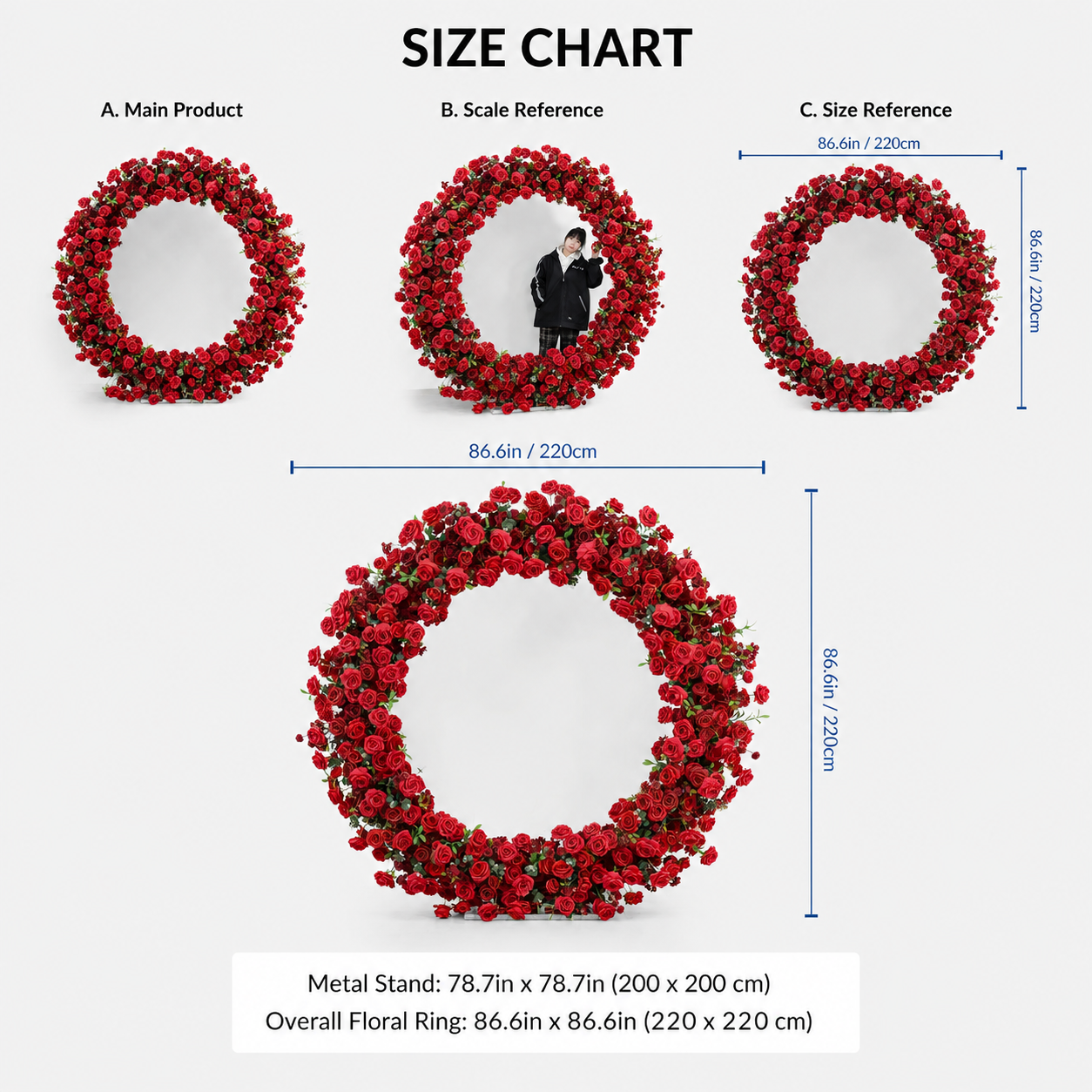 Round Red Rose Flower Arch 86.6 in with Stand, Event Backdrop