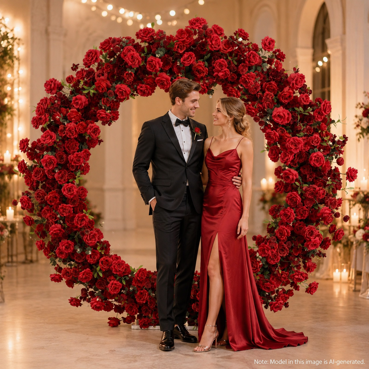 Round Red Rose Flower Arch 86.6 in with Stand, Event Backdrop