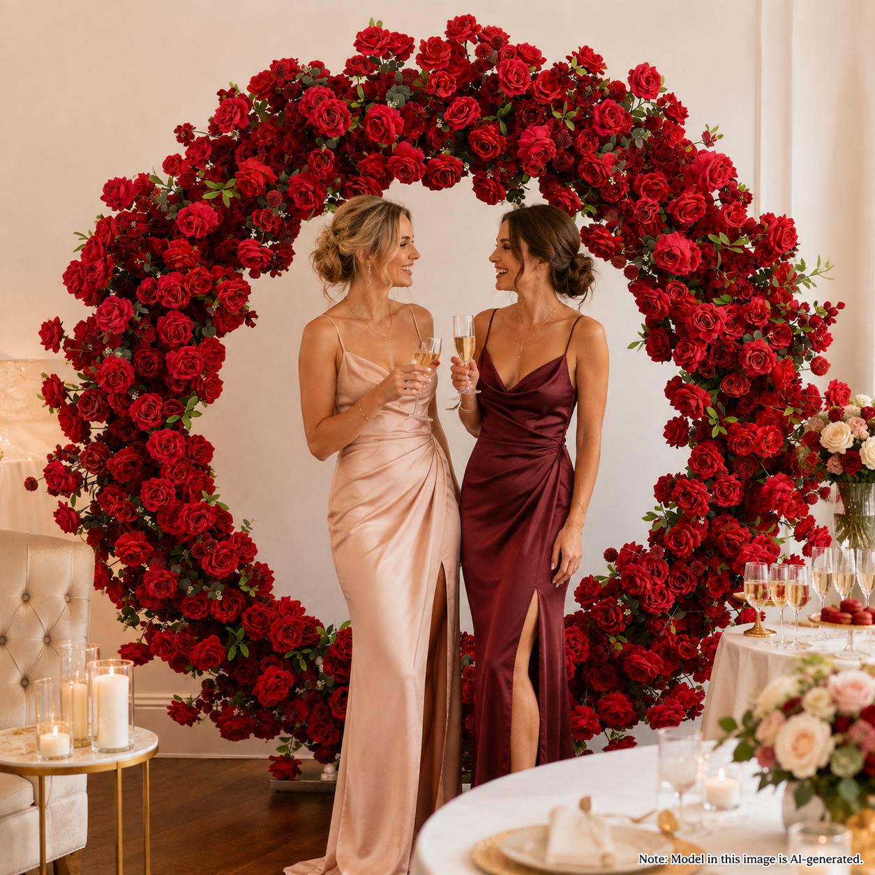 Round Red Rose Flower Arch 86.6 in with Stand, Event Backdrop