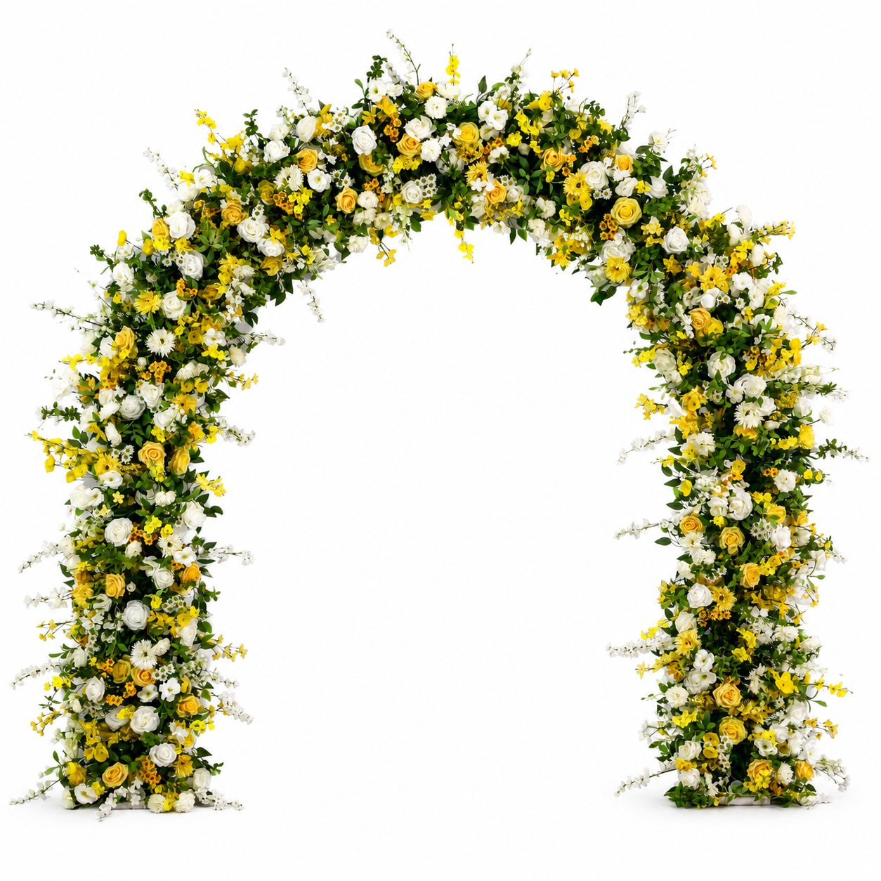 Curved Yellow & White Flower Arch 94.5 in with Stand, Wedding Backdrop