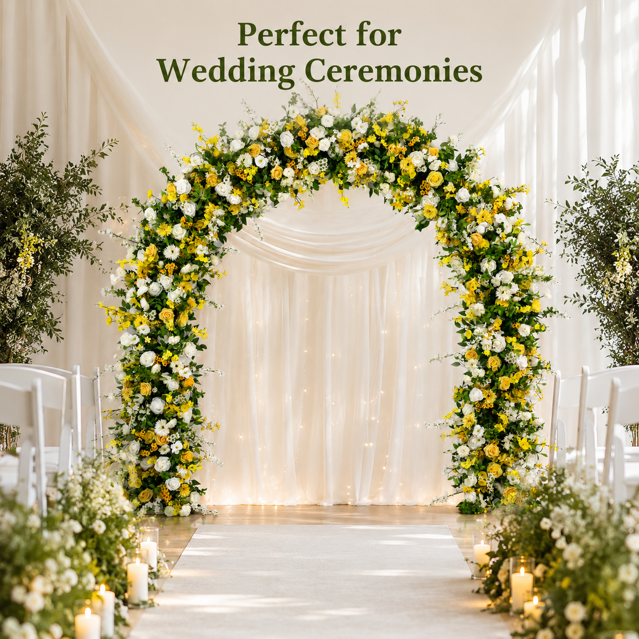 Curved Yellow & White Flower Arch 94.5 in with Stand, Wedding Backdrop