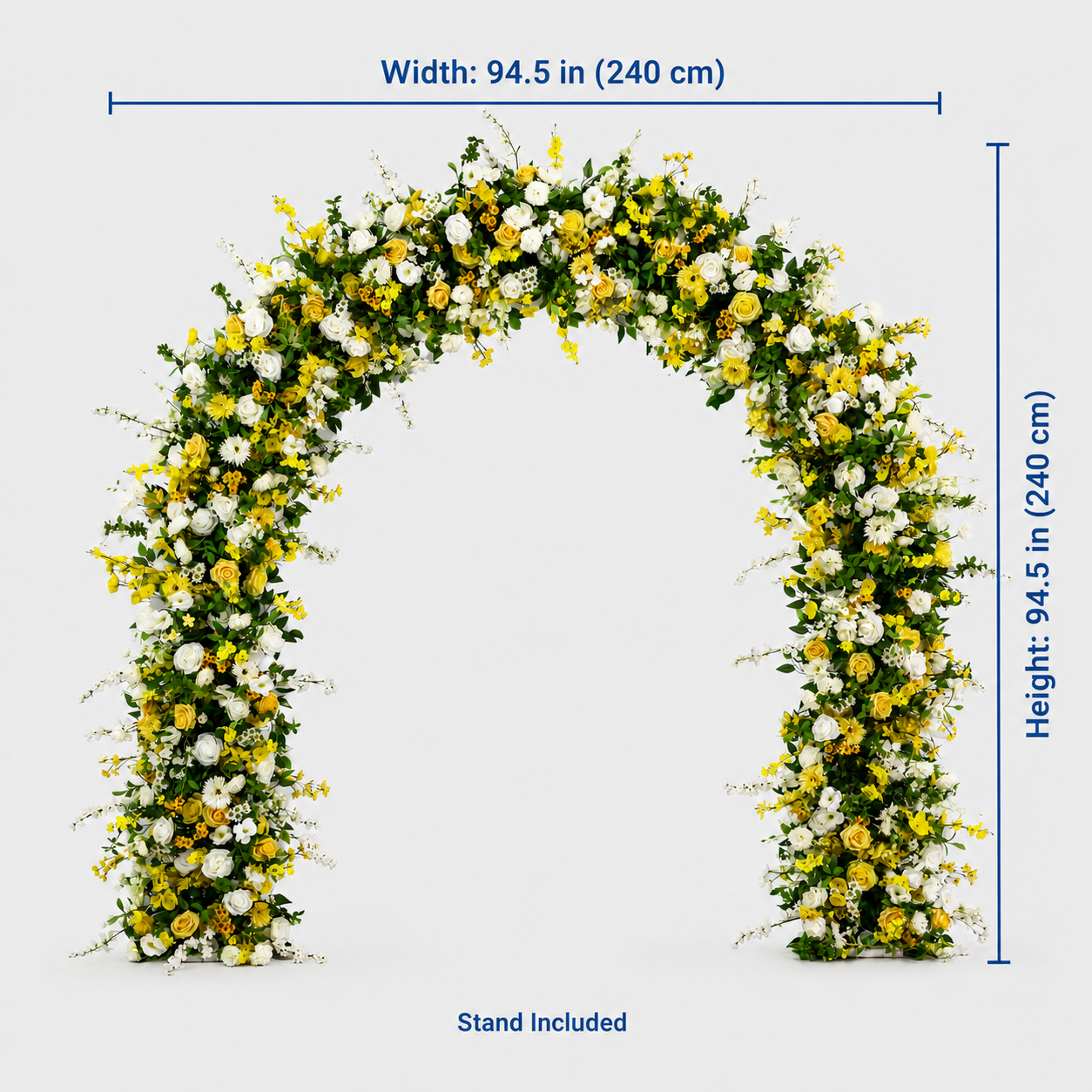 Curved Yellow & White Flower Arch 94.5 in with Stand, Wedding Backdrop