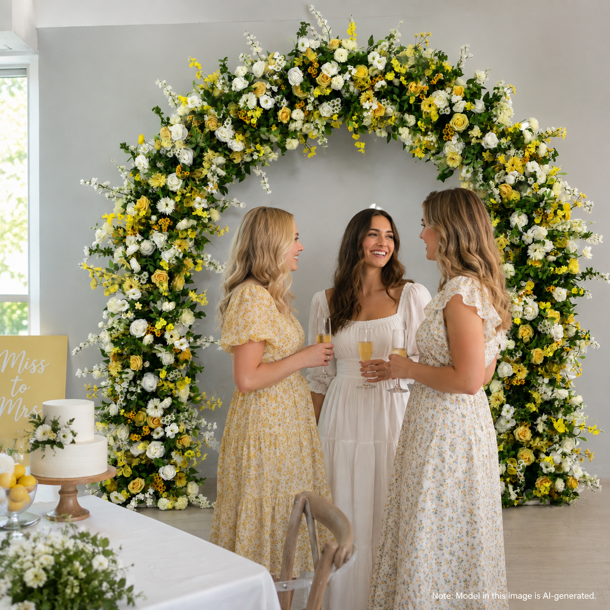 Curved Yellow & White Flower Arch 94.5 in with Stand, Wedding Backdrop