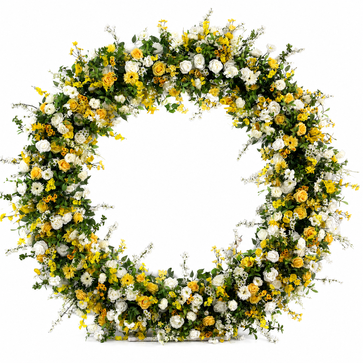 Round Yellow & White Flower Arch 86.6 in with Stand, Event Backdrop