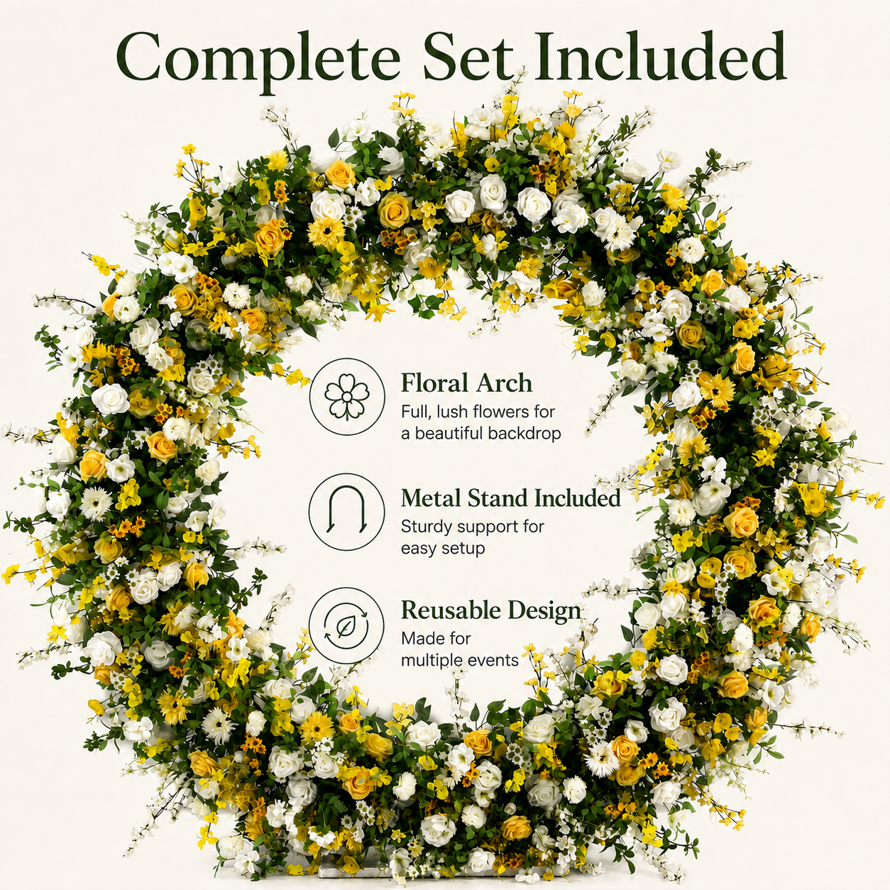 Round Yellow & White Flower Arch 86.6 in with Stand, Event Backdrop