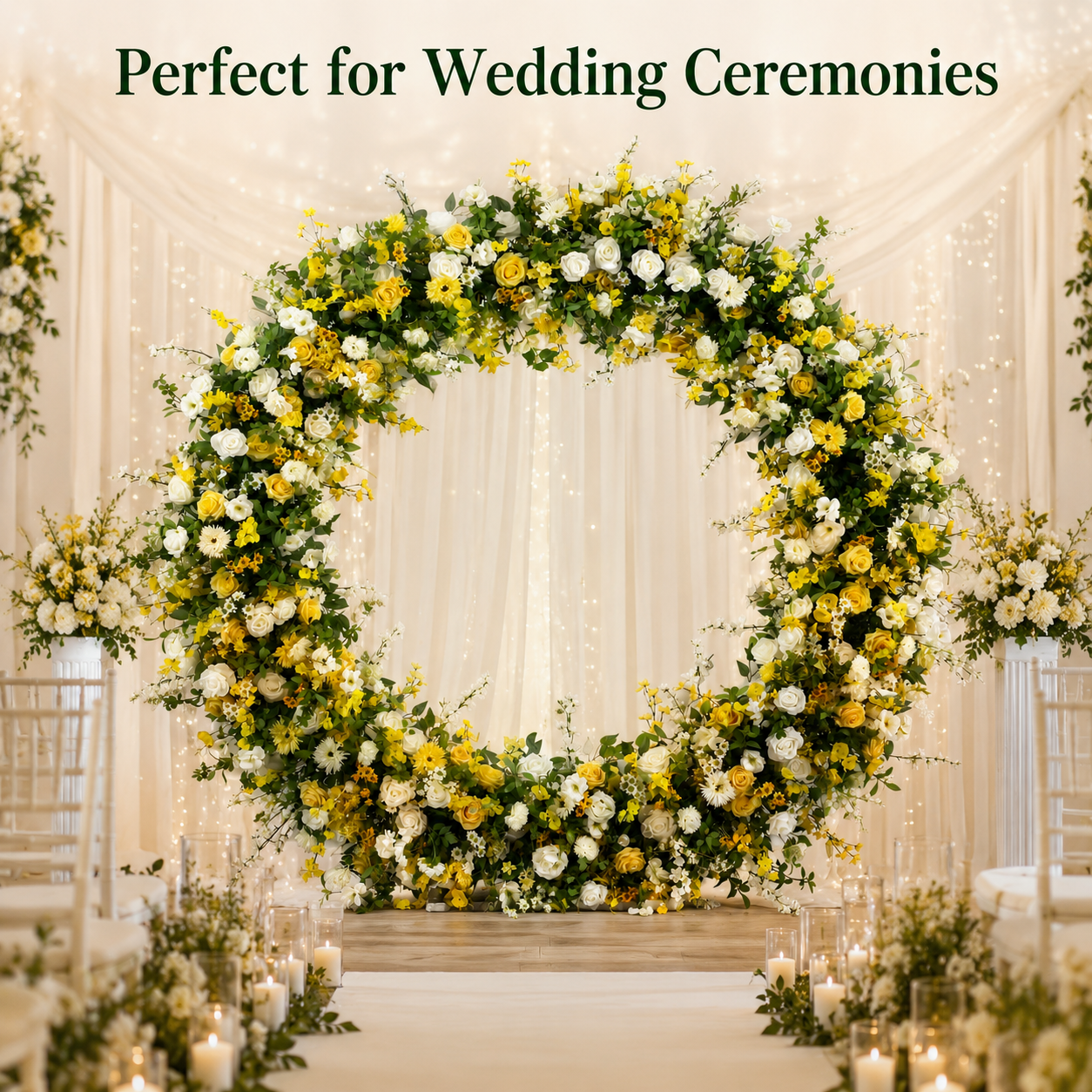 Round Yellow & White Flower Arch 86.6 in with Stand, Event Backdrop