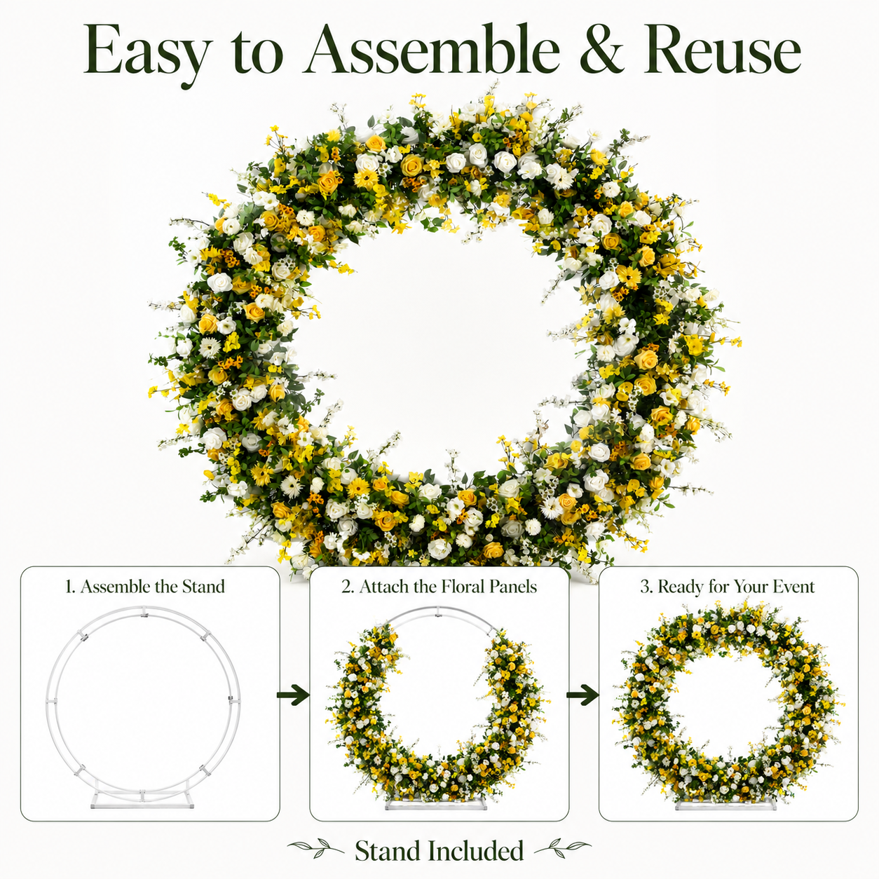 Round Yellow & White Flower Arch 86.6 in with Stand, Event Backdrop