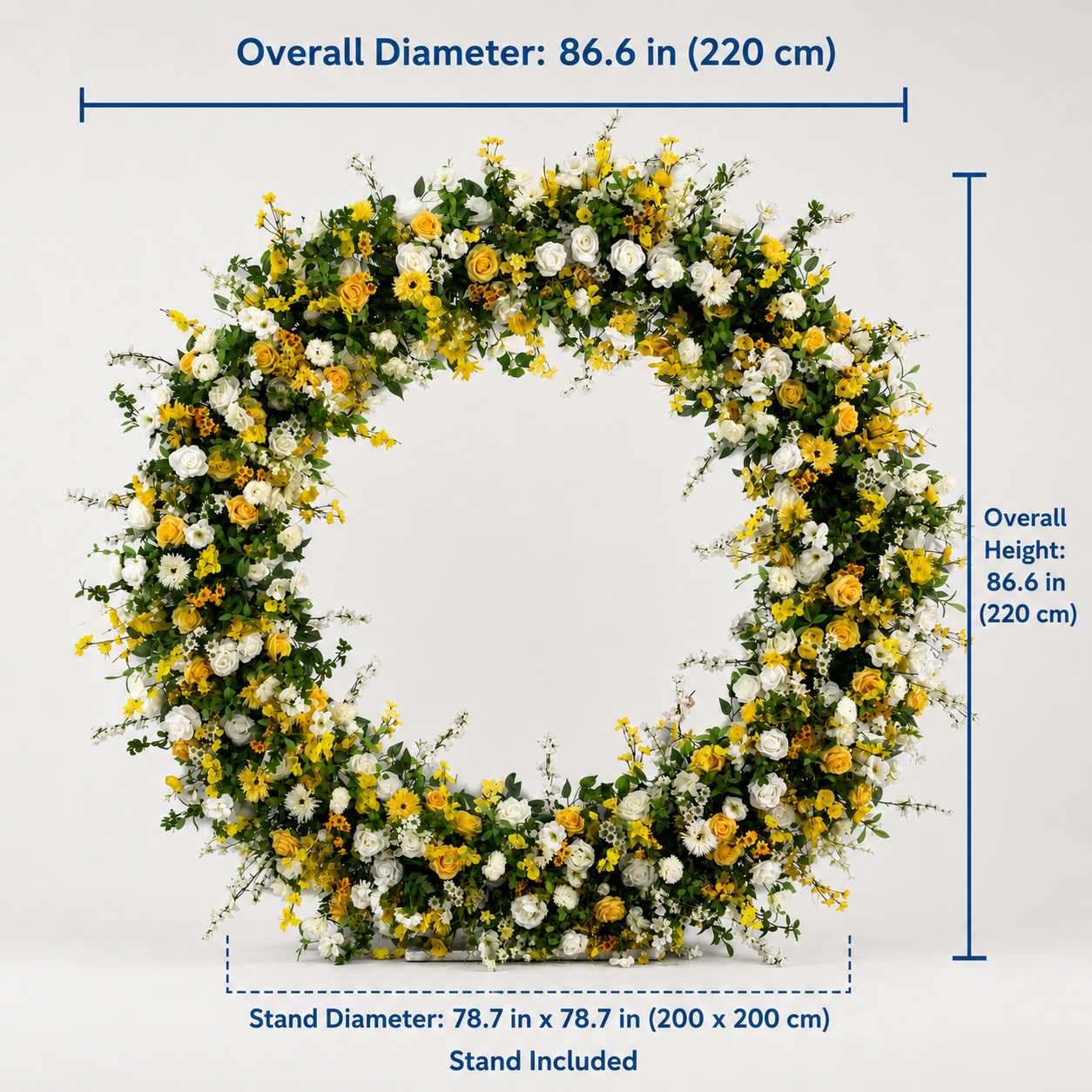 Round Yellow & White Flower Arch 86.6 in with Stand, Event Backdrop