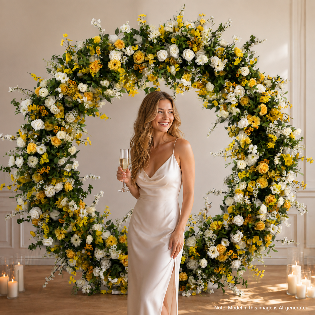 Round Yellow & White Flower Arch 86.6 in with Stand, Event Backdrop