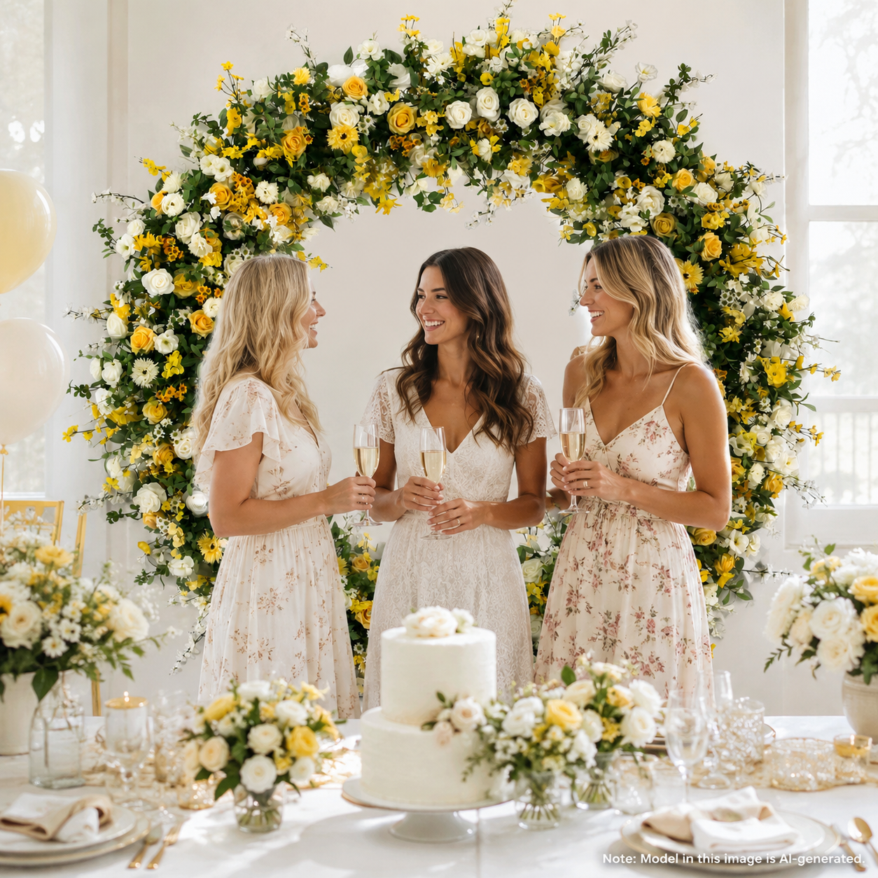 Round Yellow & White Flower Arch 86.6 in with Stand, Event Backdrop