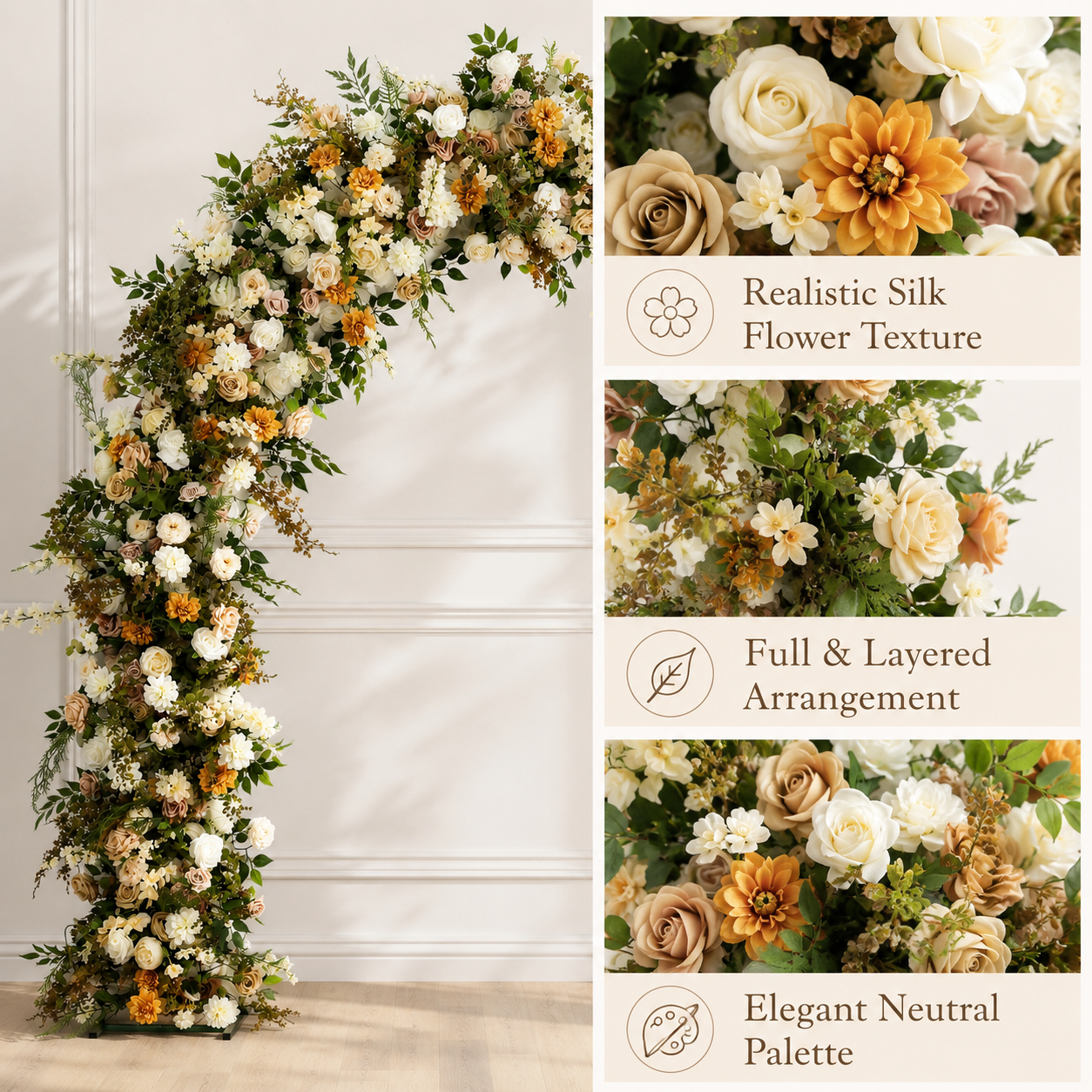 Curved Artificial Flower Arch 94.5 in with Stand, Wedding Backdrop