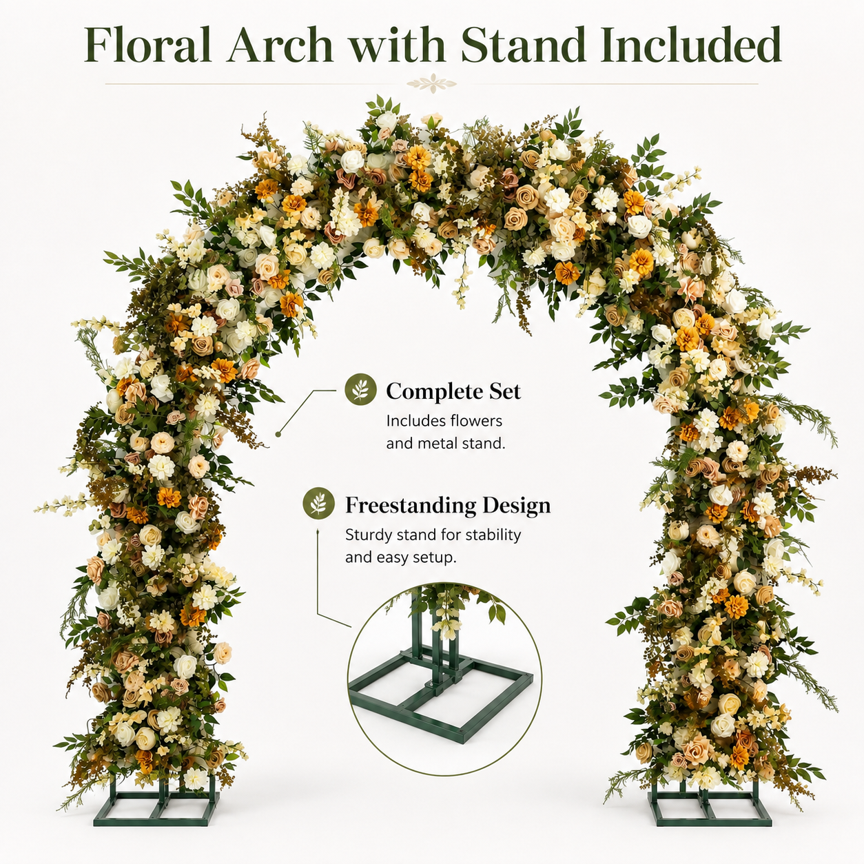 Curved Artificial Flower Arch 94.5 in with Stand, Wedding Backdrop