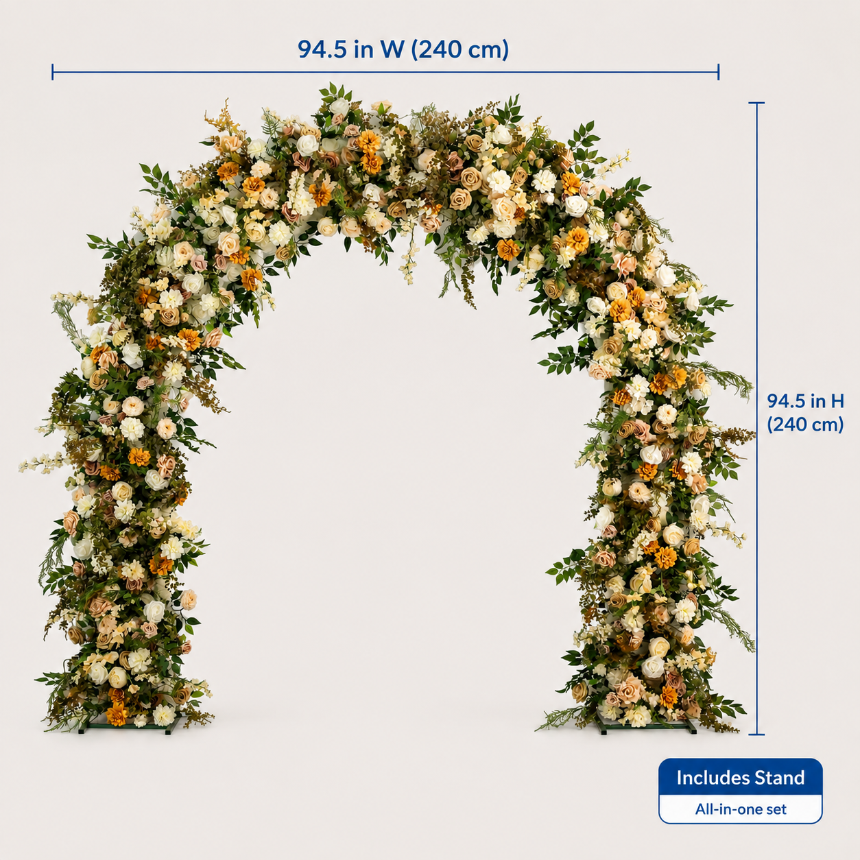 Curved Artificial Flower Arch 94.5 in with Stand, Wedding Backdrop