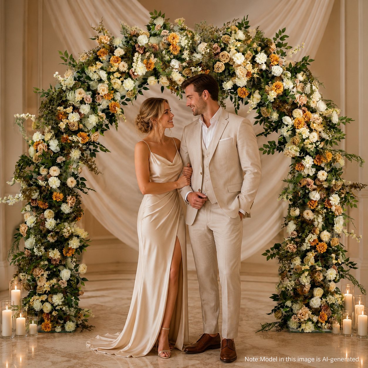 Curved Artificial Flower Arch 94.5 in with Stand, Wedding Backdrop