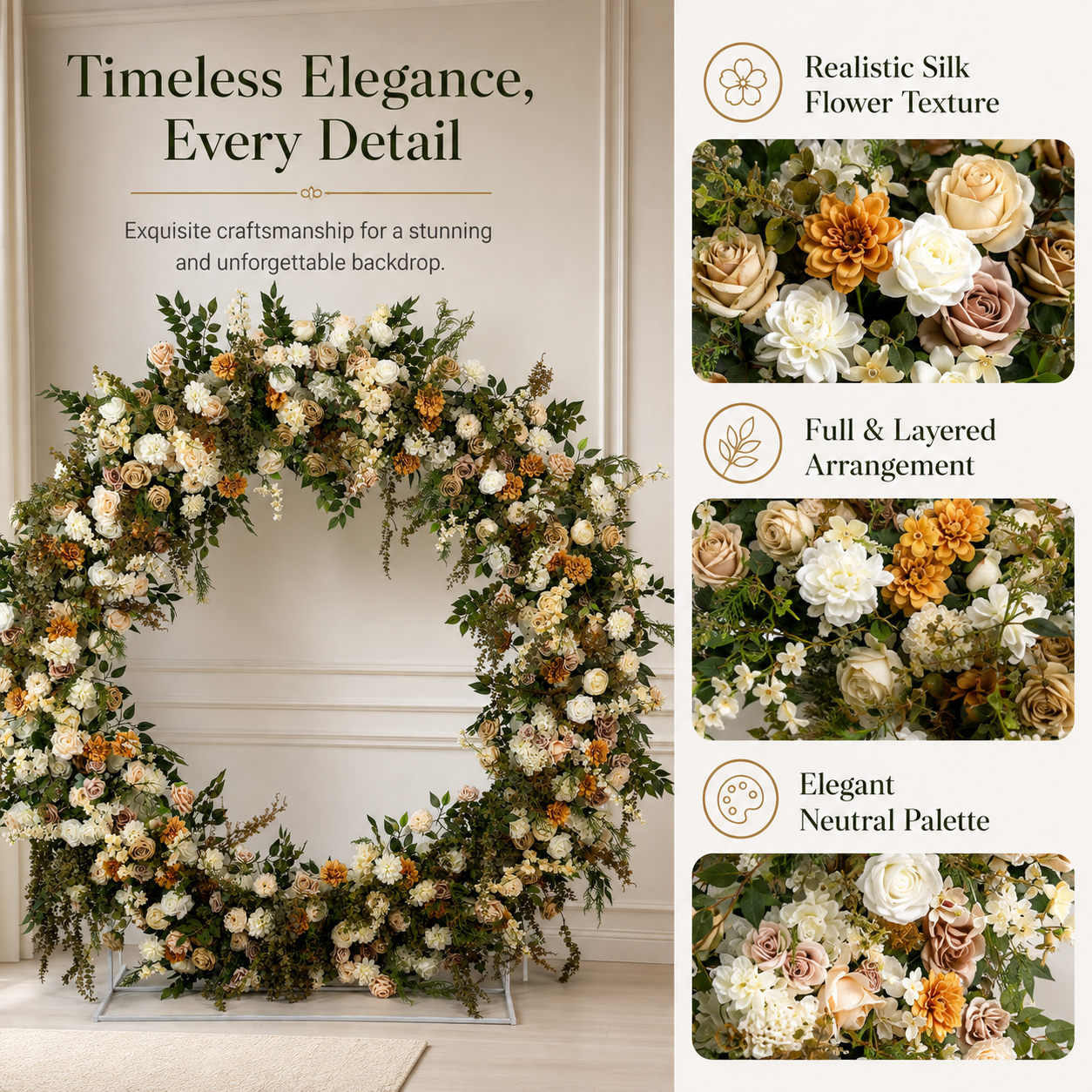 Round Artificial Flower Arch 86.6 in with Stand, Event Backdrop