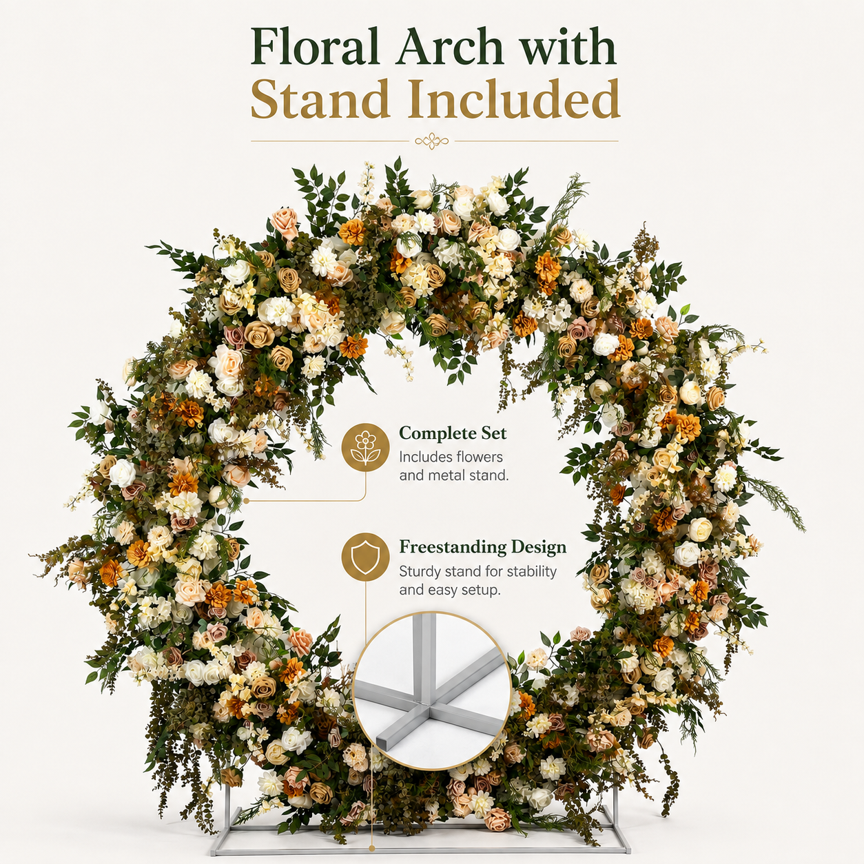 Round Artificial Flower Arch 86.6 in with Stand, Event Backdrop