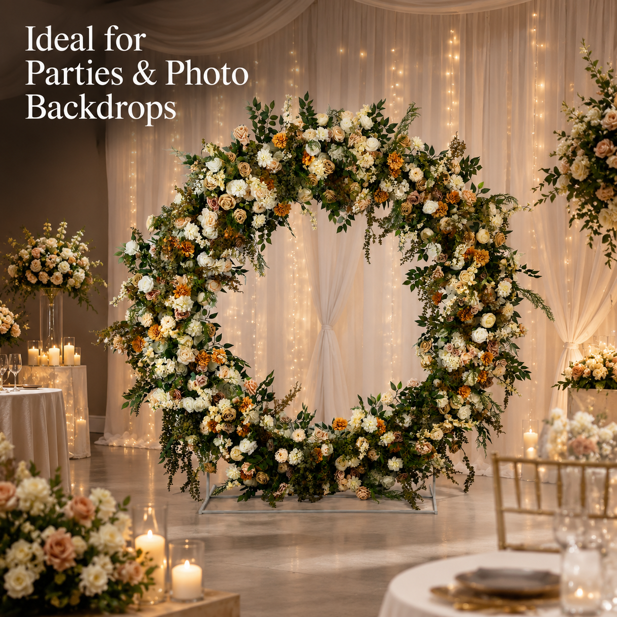 Round Artificial Flower Arch 86.6 in with Stand, Event Backdrop
