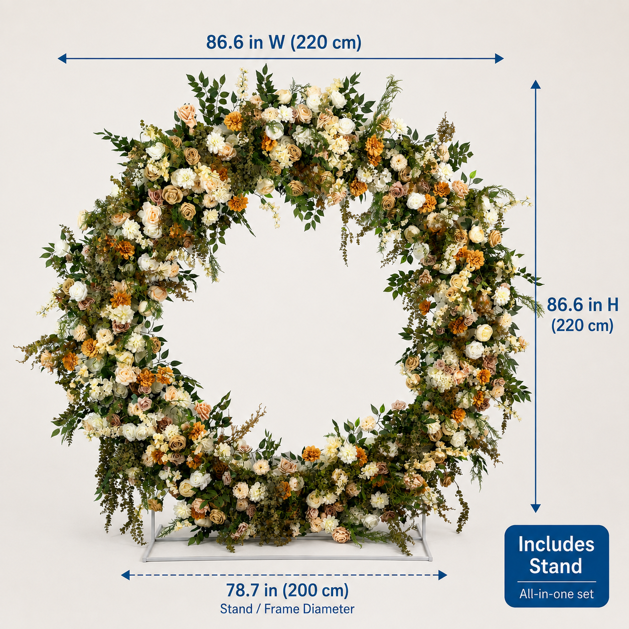Round Artificial Flower Arch 86.6 in with Stand, Event Backdrop