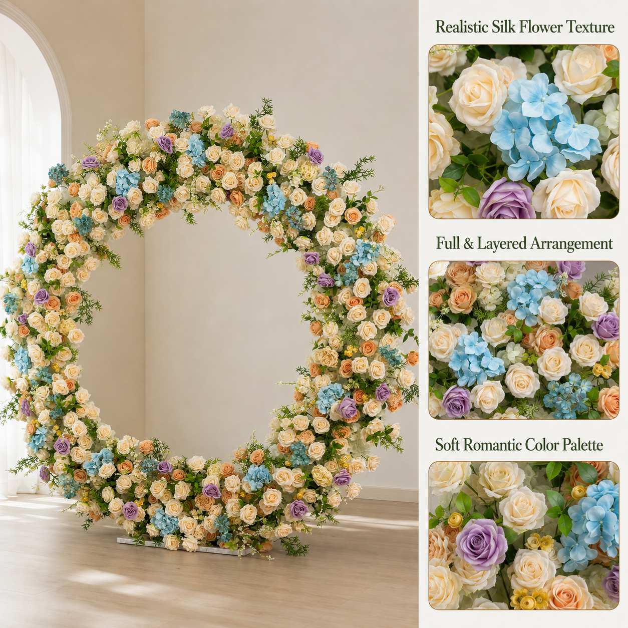 Round Pastel Flower Arch 86.6 in with Stand, Event Backdrop