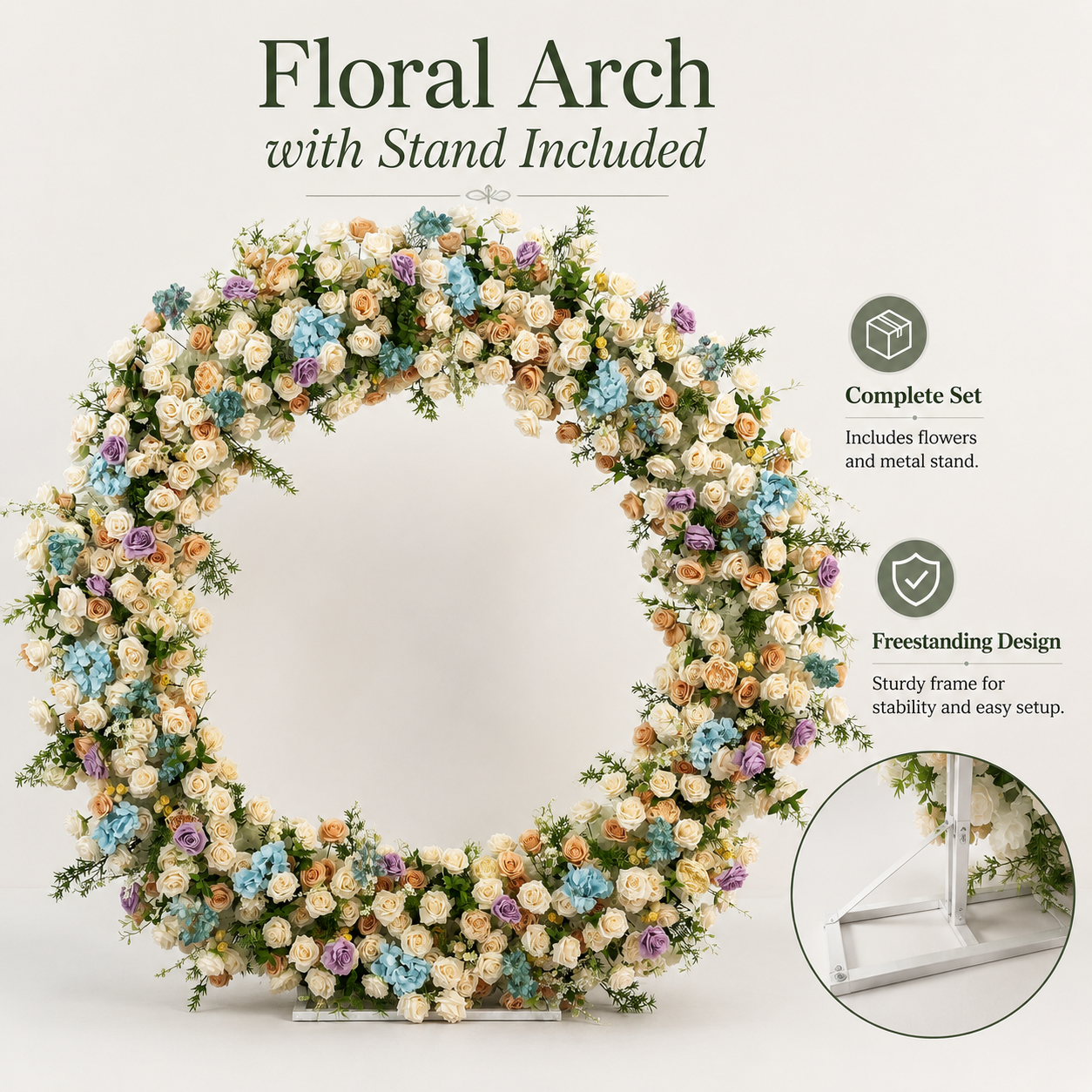 Round Pastel Flower Arch 86.6 in with Stand, Event Backdrop