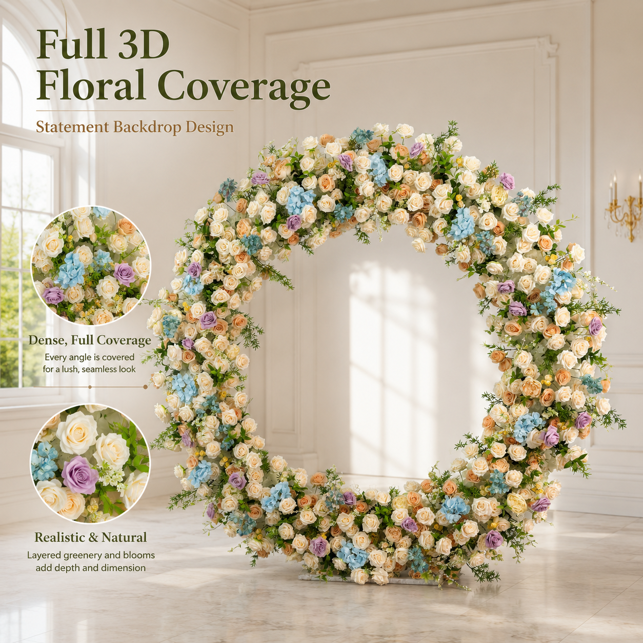 Round Pastel Flower Arch 86.6 in with Stand, Event Backdrop