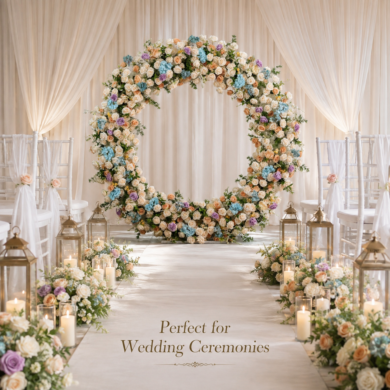 Round Pastel Flower Arch 86.6 in with Stand, Event Backdrop